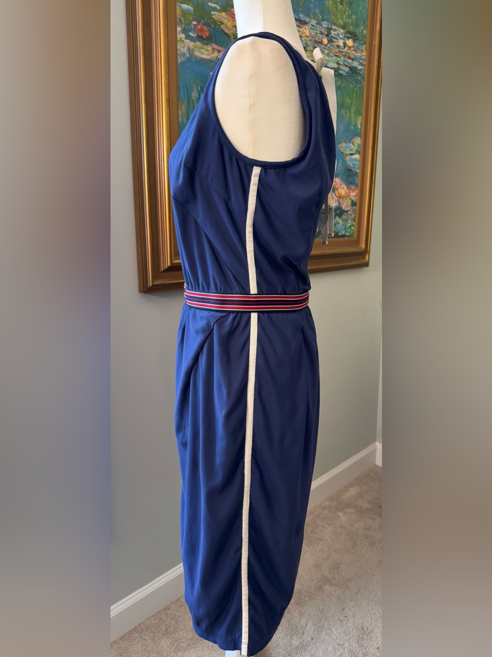 Vintage D&G Dolce & Gabbana Sleeveless Dress Blue with Striped Waistband Size 6 - Picture 5 of 12